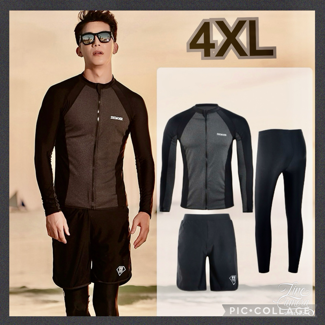 メンズ 4XL ラッシュガード ブラック 黒 3点セット 水着 速乾 水陸両用 メンズの水着/浴衣(水着)の商品写真