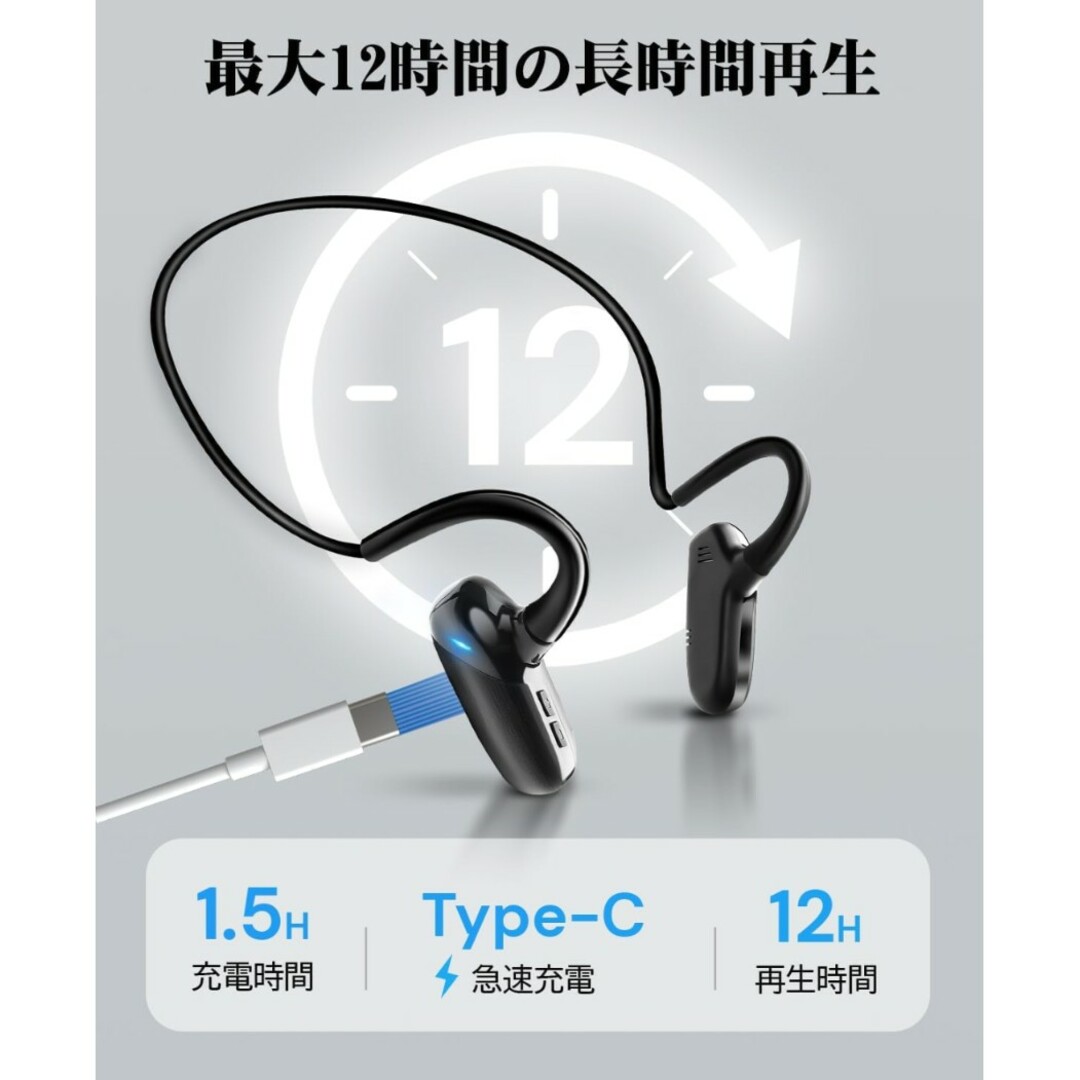 AOKIMI 空気伝導イヤホン 骨伝導イヤホンの進化 ワイヤレスイヤホン Blu スマホ/家電/カメラのオーディオ機器(ヘッドフォン/イヤフォン)の商品写真