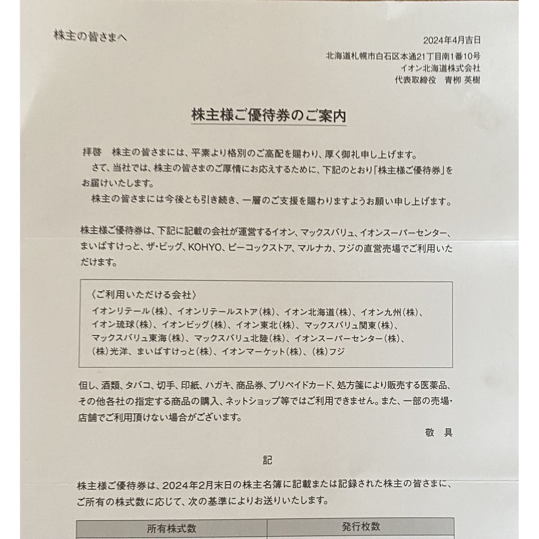 イオン北海道　株主優待券　20000円分　マックスバリュ　フジ チケットの優待券/割引券(ショッピング)の商品写真