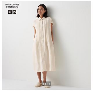 ユニクロ(UNIQLO)のユニクロ　UNIQLO リネンブレンドシャツワンピース（半袖）(ロングワンピース/マキシワンピース)