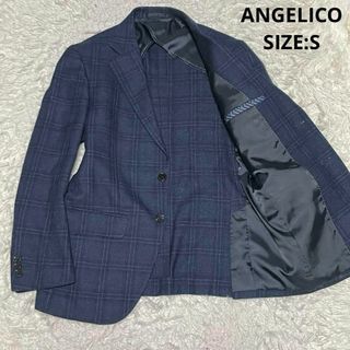 イタリア製生地 ANGELICO チェック柄 テーラードジャケット S ネイビー(テーラードジャケット)