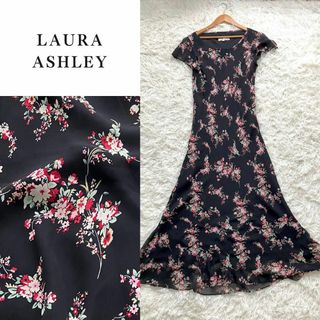 ローラアシュレイ(LAURA ASHLEY)のローラアシュレイ 11号 シルク100% 花柄ロングワンピース(ロングワンピース/マキシワンピース)