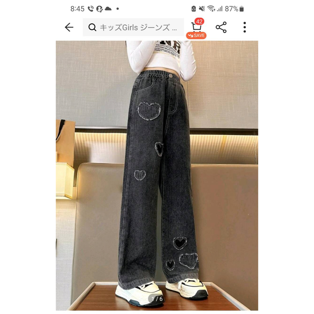 ピーチハートデニムワイドパンツ キッズ/ベビー/マタニティのキッズ服女の子用(90cm~)(パンツ/スパッツ)の商品写真