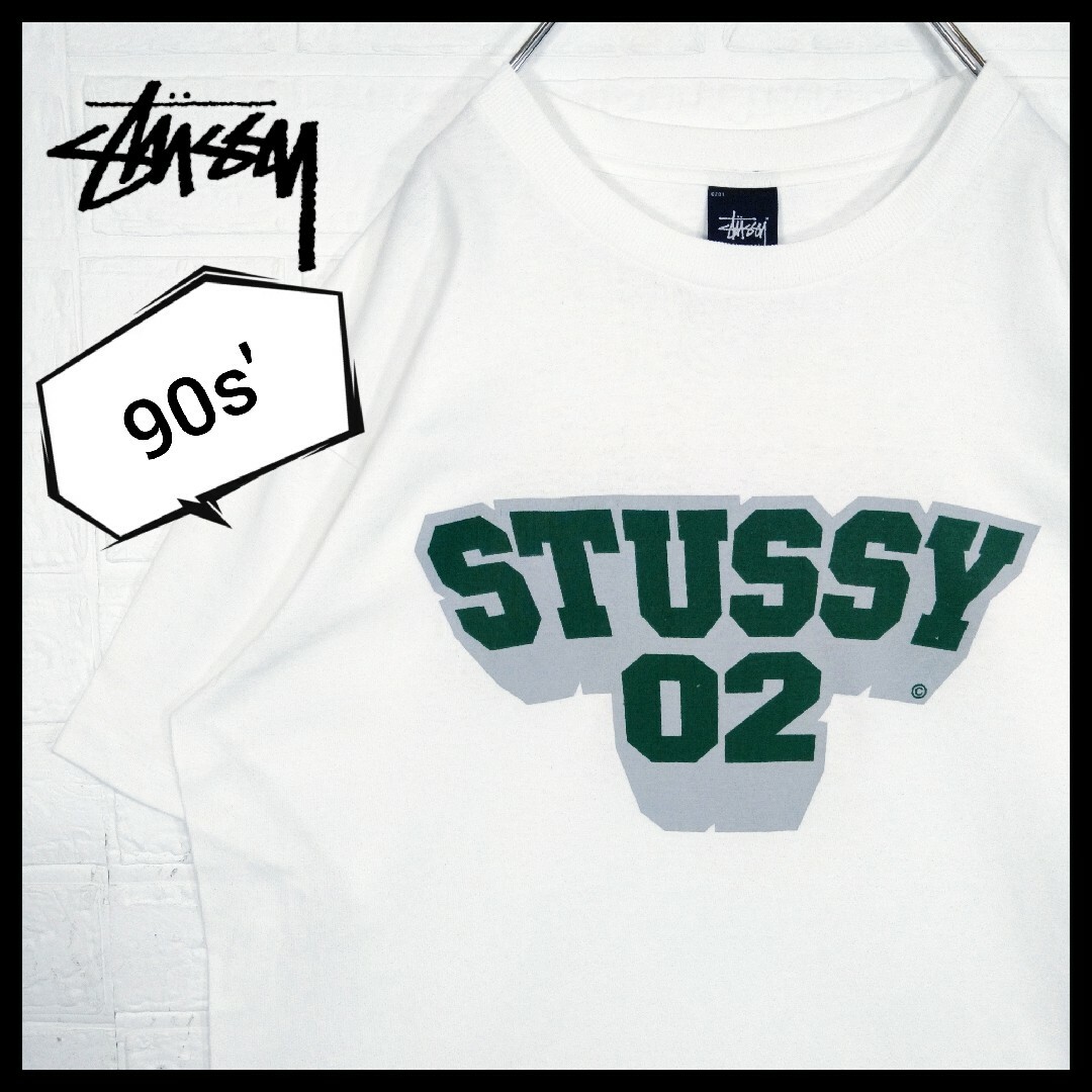 STUSSY(ステューシー)の【STUSSY】90s'紺タグ USA製　カレッジ　グリーンビッグロゴ　Tシャツ メンズのトップス(Tシャツ/カットソー(半袖/袖なし))の商品写真