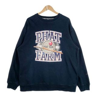 PHAT FARM ファットファーム クルーネックスウェットトレーナー プリント ネイビー Size XL(スウェット)