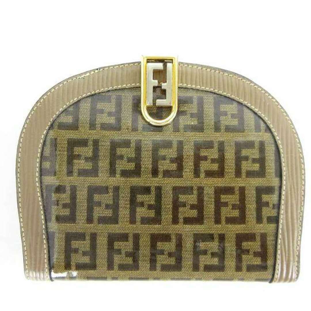 FENDI(フェンディ)のフェンディ 二つ折り財布 ズッカ柄 ラウンド レザー ゴールド金具 カーキ系 レディースのファッション小物(財布)の商品写真