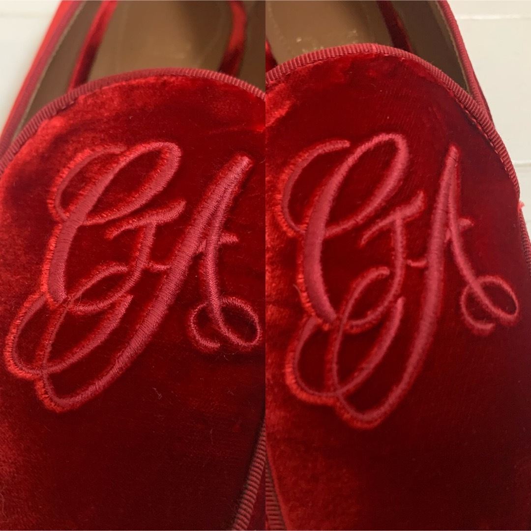 Giorgio Armani(ジョルジオアルマーニ)のGIORGIO ARMANI 2017AW ITALY製 刺繍 ベロアローファー レディースの靴/シューズ(ローファー/革靴)の商品写真