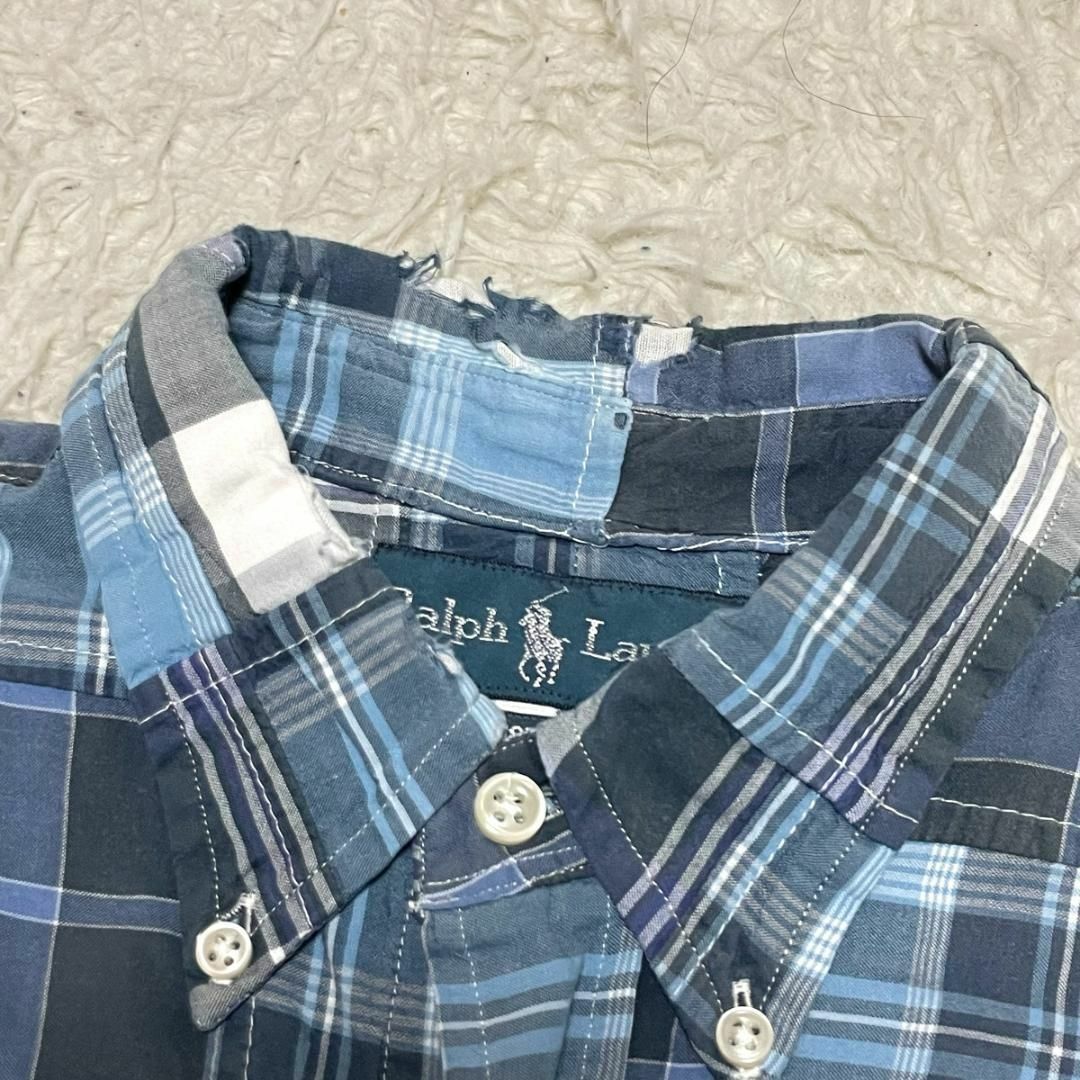 POLO RALPH LAUREN(ポロラルフローレン)のポロラルフローレン パッチワーク マドラスチェック シャツ 長袖 S ブルー メンズのトップス(シャツ)の商品写真