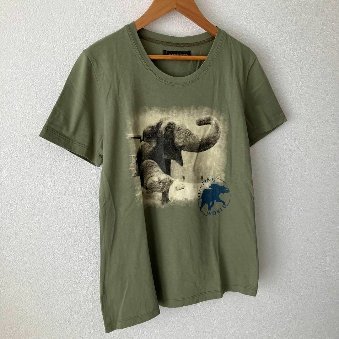 HUNTING WORLD(ハンティングワールド)のハンティングワールド 42サイズ ロゴTシャツ アニマル柄 ゾウ レディースのトップス(Tシャツ(半袖/袖なし))の商品写真