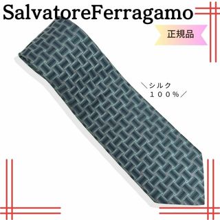 サルヴァトーレフェラガモ(Salvatore Ferragamo)の【良品】フェラガモFerragamo シルク１００％ネクタイ　総柄水色　メンズ(ネクタイ)