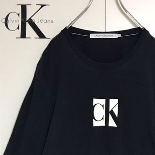 【定番】カルバンクラインジーンズ　センターロゴ入り長袖Tシャツ　ブラックH848(Tシャツ/カットソー(七分/長袖))