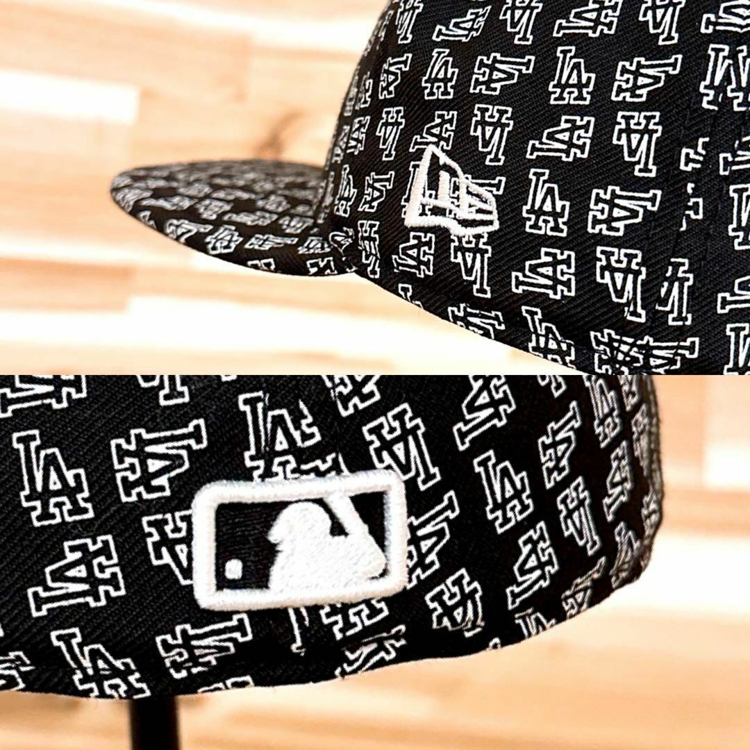 NEW ERA(ニューエラー)の激レア【ニューエラ×ドジャース】LA総柄ロゴ キャップ 海外 ビンテージ 黒×白 メンズの帽子(キャップ)の商品写真