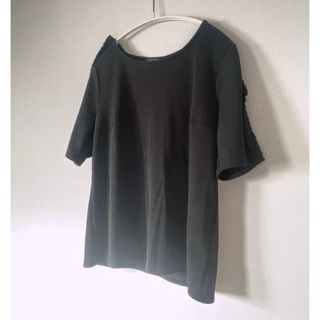 バナナリパブリック(Banana Republic)のバナナリパブリック　袖グロングランリボン　カットソー　Sサイズ　ブラック(Tシャツ/カットソー(半袖/袖なし))