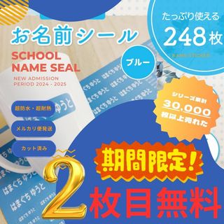 《期間限定2枚目無料》お名前シール×248枚 ブルー カット済 超防水 S102(ネームタグ)