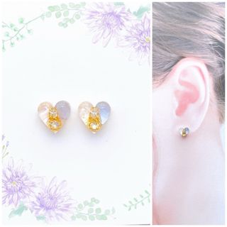 ホワイト×グレーバイカラー8mmハートピアス/イヤリング(ピアス)