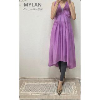 MYLAN マイラン　クリンクルワンピース マキシ丈 パープルフリーサイズ完売品(ロングワンピース/マキシワンピース)