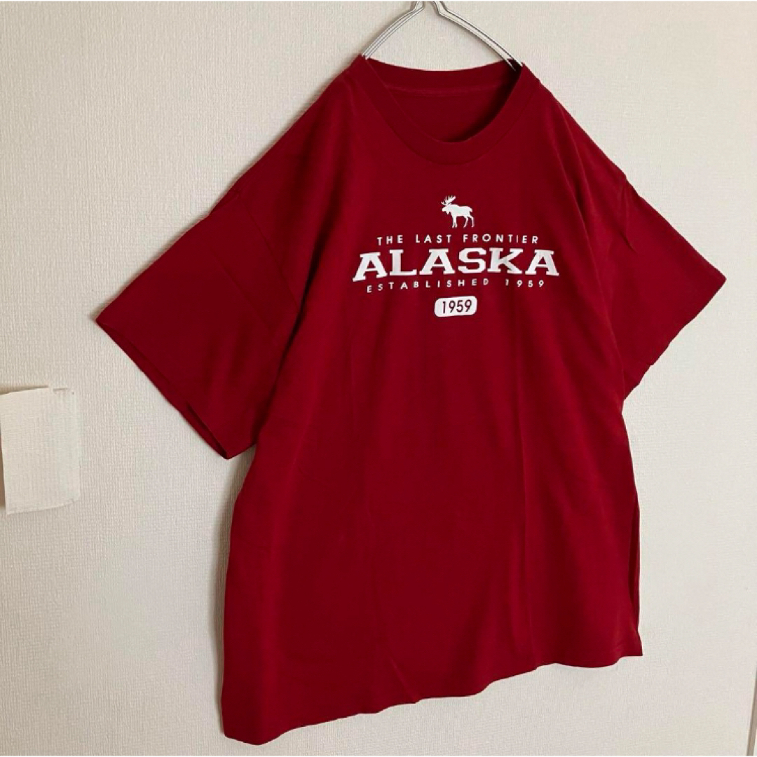 VINTAGE(ヴィンテージ)のALASkAアラスカトナカイアニマルTシャツオーバーサイズ半袖tee赤tシャツ メンズのトップス(Tシャツ/カットソー(半袖/袖なし))の商品写真