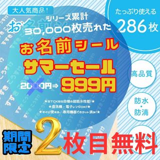 《期間限定2枚目無料》お名前シール×286枚 ブルー カット済み 超防水S371(ネームタグ)