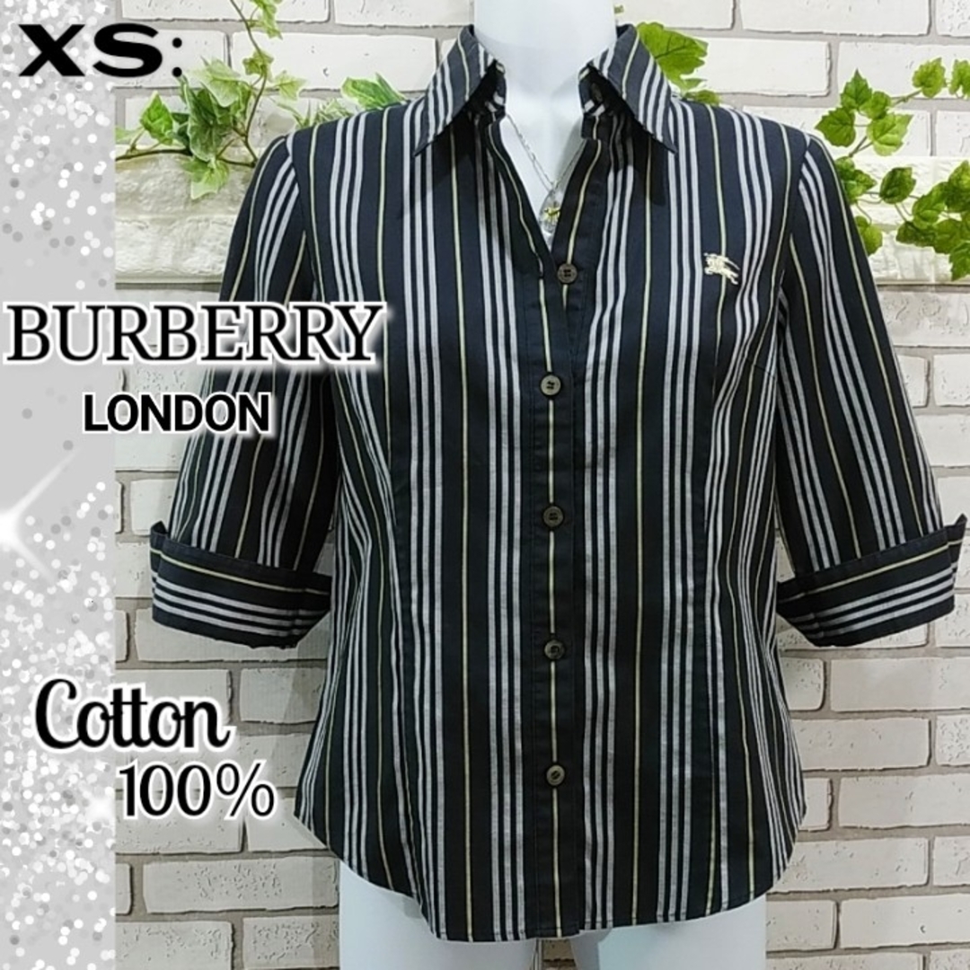 BURBERRY(バーバリー)のXS：極美品★ストライプ シャツ／BURBERRY  LONDON★ブラック レディースのトップス(シャツ/ブラウス(長袖/七分))の商品写真