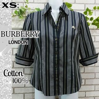 バーバリー(BURBERRY)のXS：極美品★ストライプ シャツ／BURBERRY  LONDON★ブラック(シャツ/ブラウス(長袖/七分))