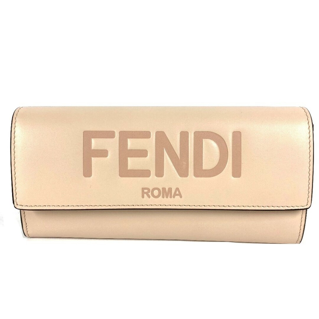 FENDI(フェンディ)のフェンディ FENDI ロゴ 8M0251 ロングウォレット フラップ 長財布 レザー ベージュ 新品同様 レディースのファッション小物(財布)の商品写真