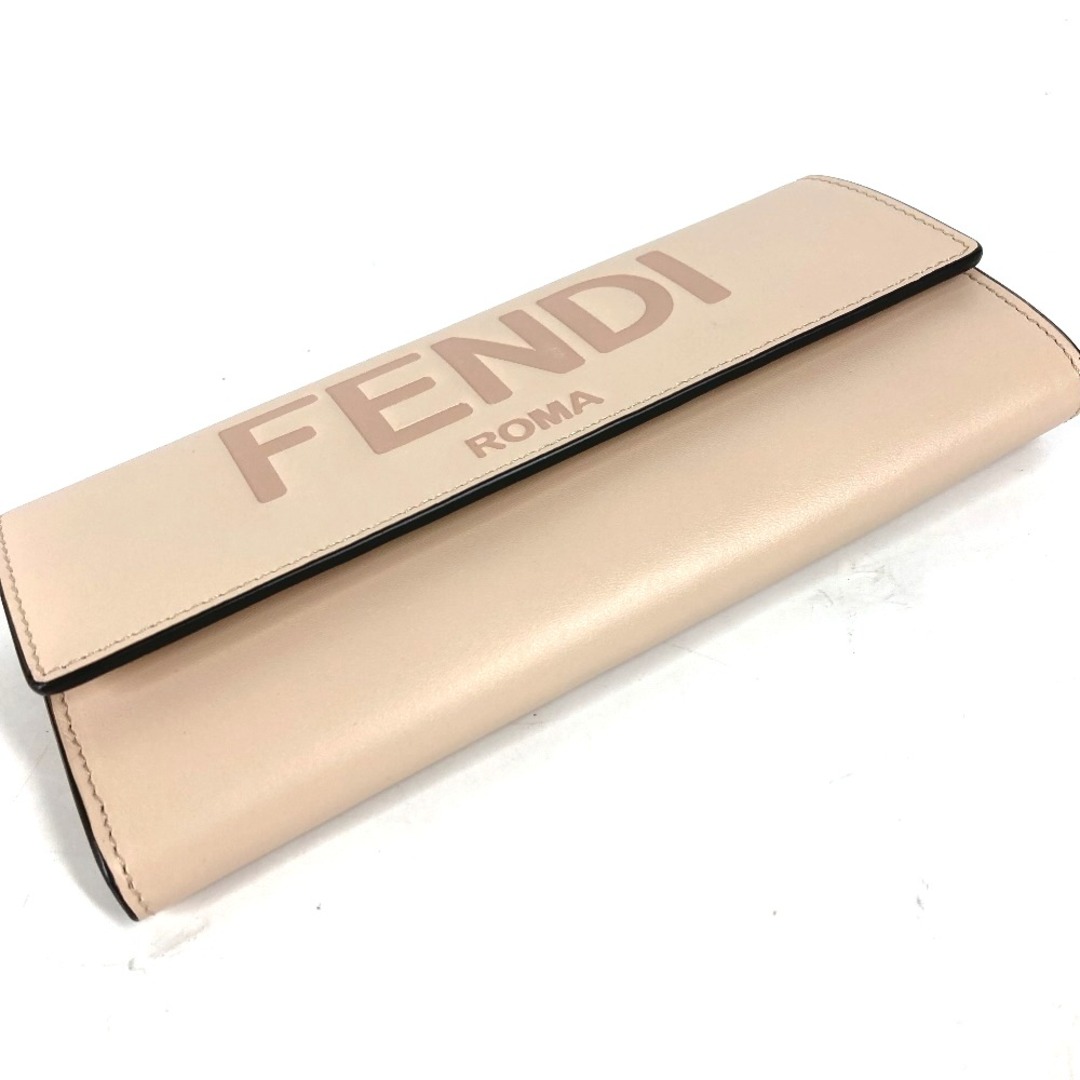 FENDI(フェンディ)のフェンディ FENDI ロゴ 8M0251 ロングウォレット フラップ 長財布 レザー ベージュ 新品同様 レディースのファッション小物(財布)の商品写真