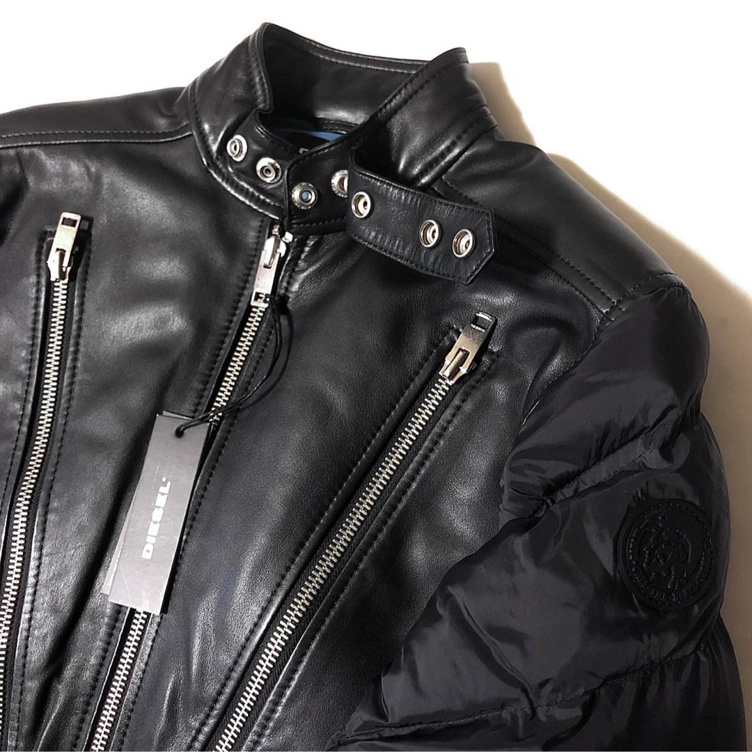 DIESEL(ディーゼル)の新品 DIESEL ディーゼル ラムレザー × ナイロン 中綿 ジャケット S メンズのジャケット/アウター(ブルゾン)の商品写真