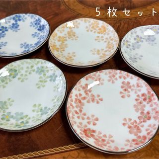 ミノヤキ(美濃焼)の美濃焼　禅　取り皿　５枚セット　色絵変わり　和食器　銘々皿　小皿　青　ピンク　緑(食器)