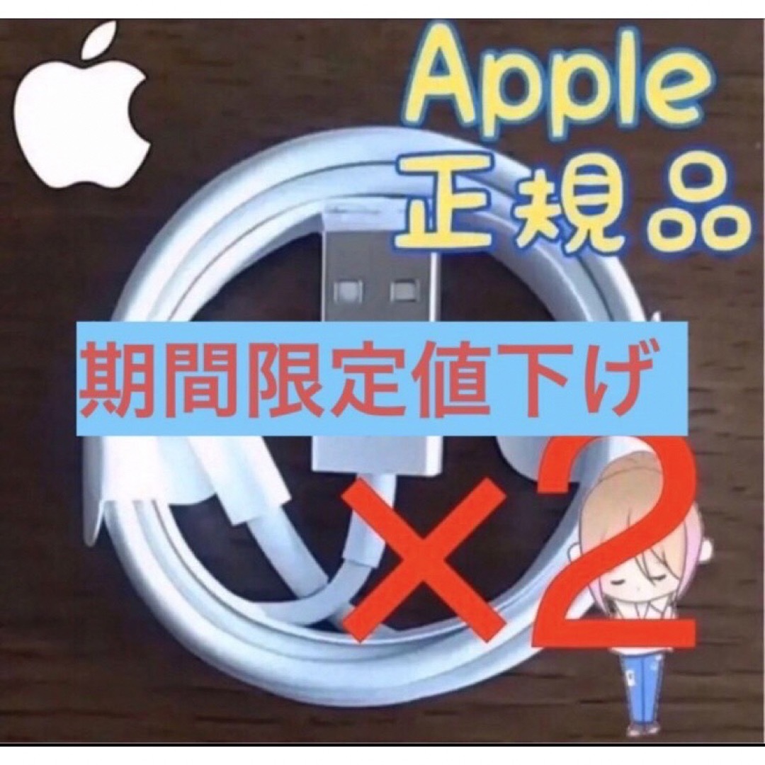 Apple(アップル)のアイフォン 充電器 iPhoneライトニングケーブル 純正 2本 正規品 新品 スマホ/家電/カメラのスマートフォン/携帯電話(バッテリー/充電器)の商品写真