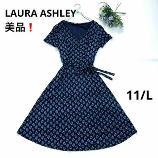 LAURA ASHLEY - 美品❗️ローラアシュレイ　カシュクールリボンルワンピース　チューリップ　総柄