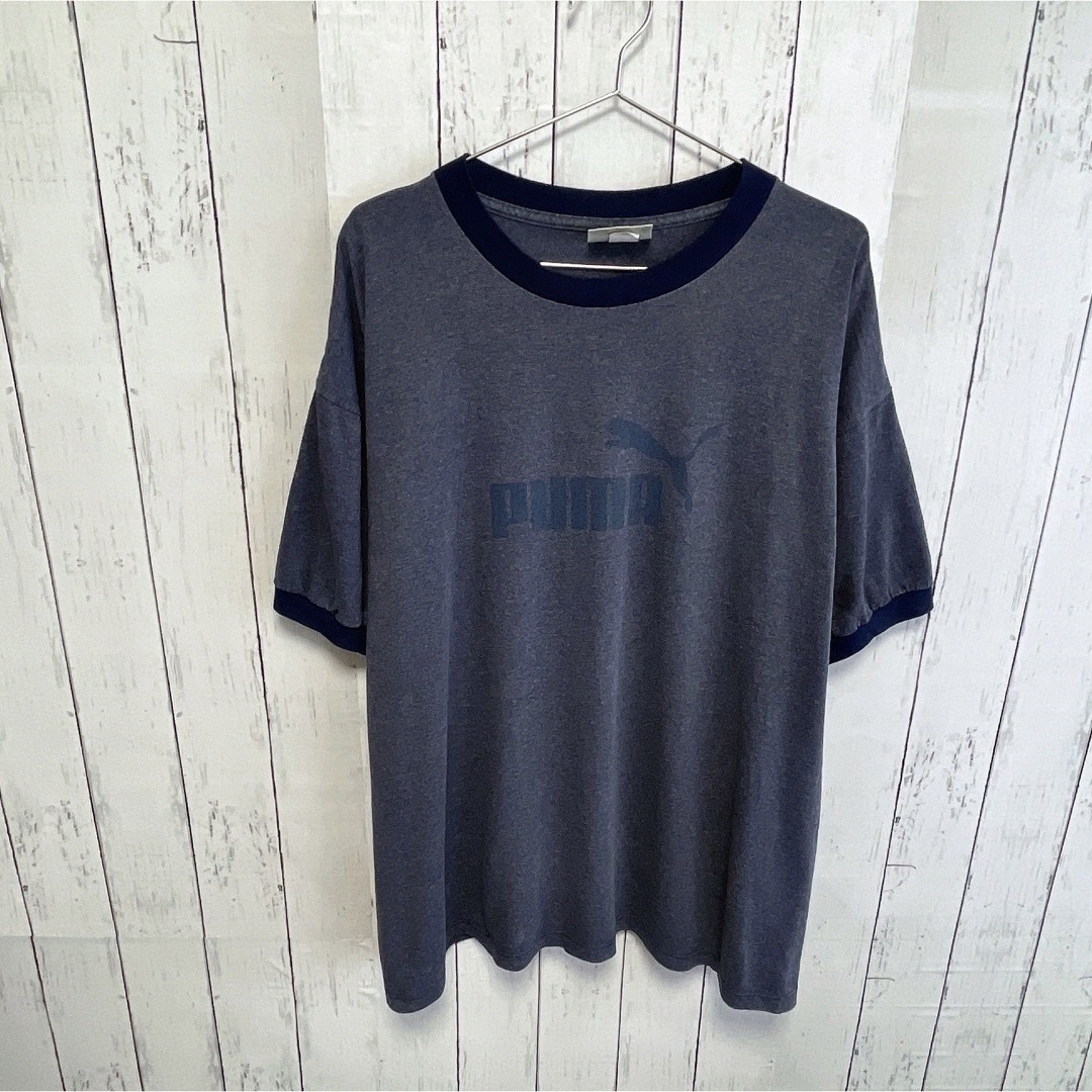 PUMA(プーマ)のUSA製　90s　PUMA　リンガーTシャツ　ネイビー　プリント　Vintage メンズのトップス(Tシャツ/カットソー(半袖/袖なし))の商品写真