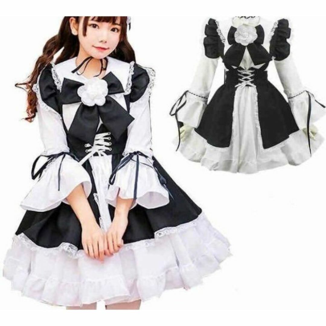 30 メイド服 コスプレ ゴシック セット ワンピース 5点　xl エンタメ/ホビーのコスプレ(衣装一式)の商品写真