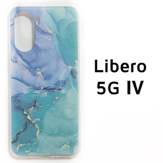 Libero 5G Ⅳ クリア 青緑 マーブル ソフトケース リベロ(Androidケース)