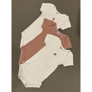 プチバトー(PETIT BATEAU)の【半袖ロンパース】プチバトー　３枚セット　ボディ　半袖(ロンパース)