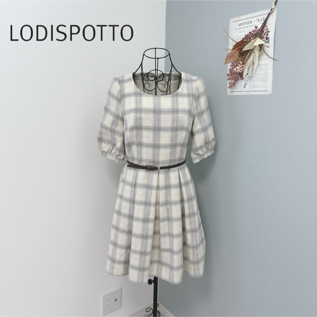 LODISPOTTO(ロディスポット)の最終値下げロディスポット　1度着用　膝丈　チェック　ワンピース　五分丈　美品 レディースのワンピース(ひざ丈ワンピース)の商品写真