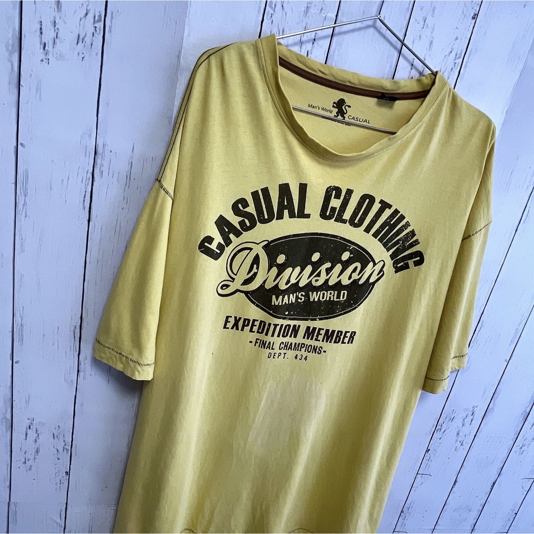 USA古着　シングルステッチ　Tシャツ　XXL　イエロー　黄色　プリント　ロゴ メンズのトップス(Tシャツ/カットソー(半袖/袖なし))の商品写真