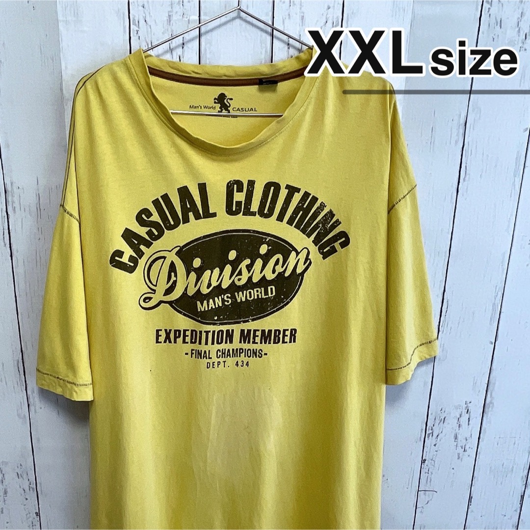 USA古着　シングルステッチ　Tシャツ　XXL　イエロー　黄色　プリント　ロゴ メンズのトップス(Tシャツ/カットソー(半袖/袖なし))の商品写真