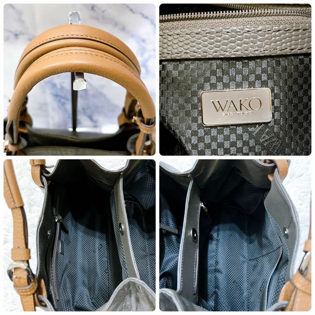良品　WAKO 銀座　和光　リザード型押し　レザー　ハンドバッグ　グレー レディースのバッグ(ハンドバッグ)の商品写真