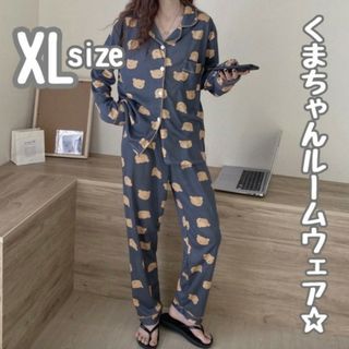 プリントベア ルームウェア パジャマ くま XL 新品 ネイビー 部屋着 お洒落(ルームウェア)