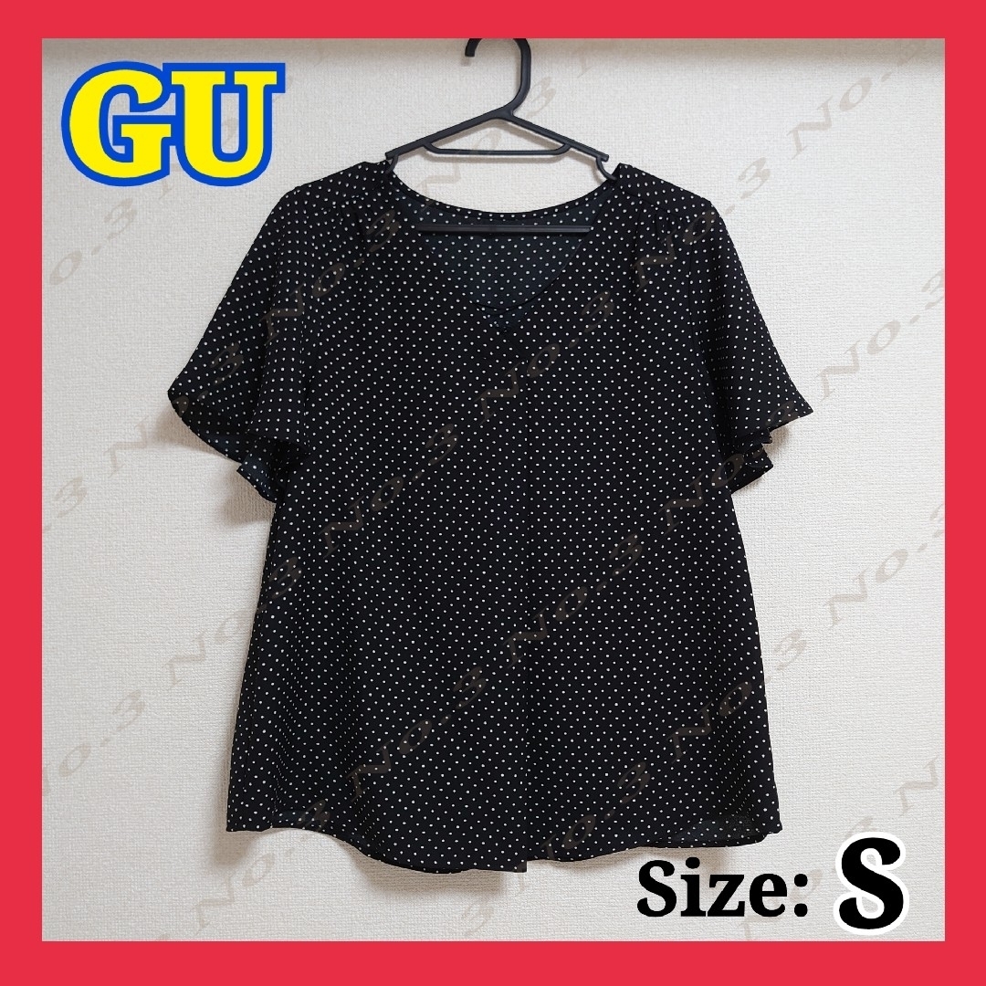 GU(ジーユー)のGU ジーユー ドットエアリーブラウス (半袖) Z+E 黒 ブラック Sサイズ レディースのトップス(シャツ/ブラウス(半袖/袖なし))の商品写真