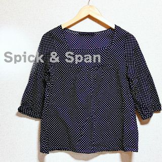 Spick & Span - Spick & Span　カットソー　五分袖　ネイビー　ドット　スクエアネック