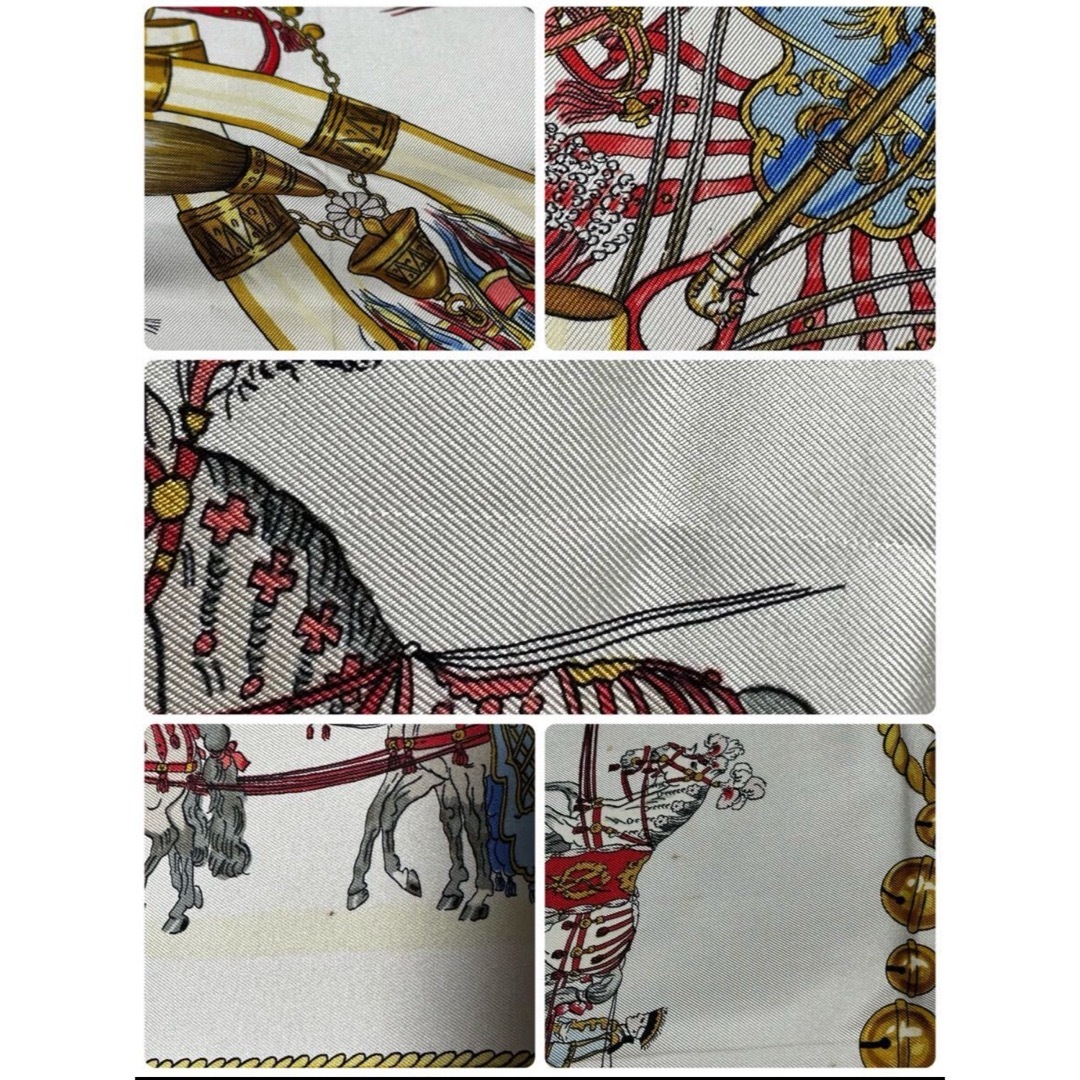 Hermes(エルメス)のエルメス　スカーフ　カレ90 水色系　象　ゾウ　馬飾り　シャネル　ヴィトン レディースのファッション小物(バンダナ/スカーフ)の商品写真