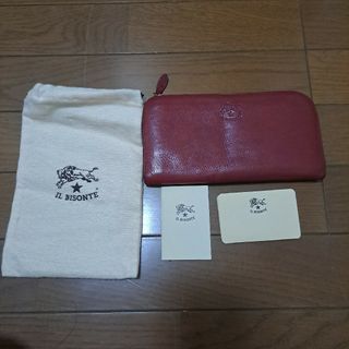 イルビゾンテ(IL BISONTE)のIL BISONTE 長財布 L字 ファスナー レザー 本革 ロゴ 赤(長財布)