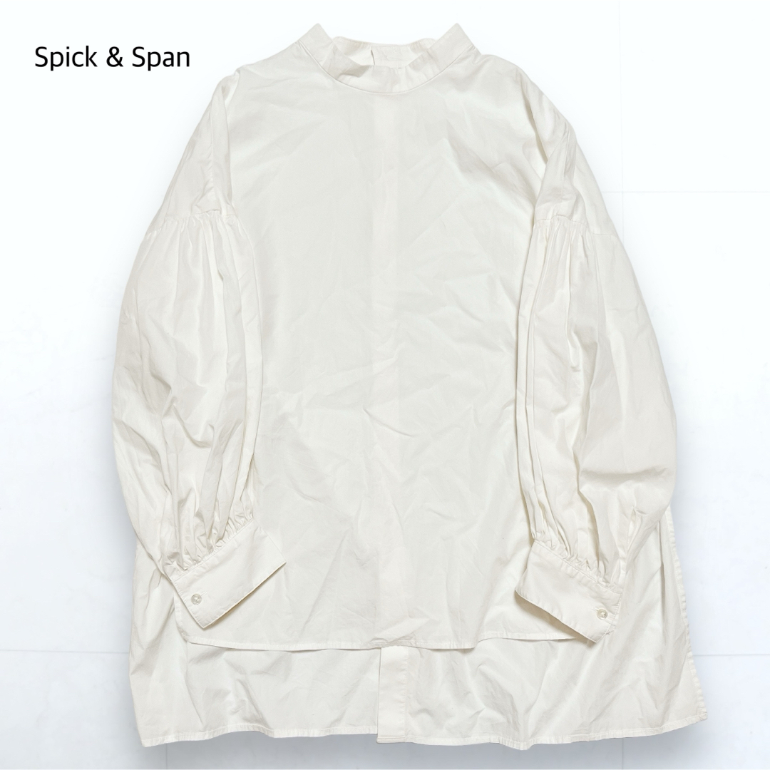 Spick & Span(スピックアンドスパン)の美品＊スピックアンドスパン スタンドカラーランタンスリーブブラウス 白 F レディースのトップス(シャツ/ブラウス(長袖/七分))の商品写真