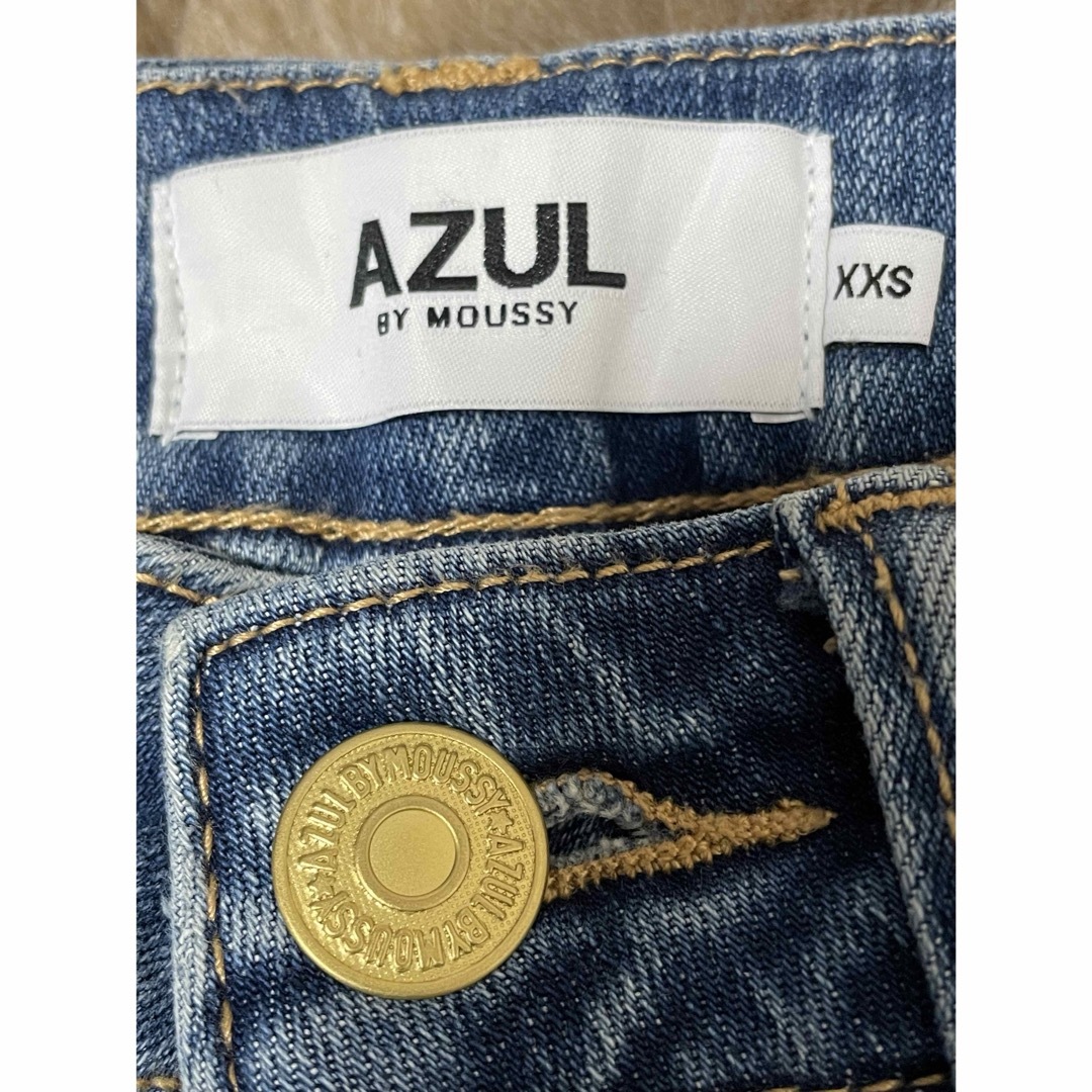 AZUL by moussy(アズールバイマウジー)のアズールバイマウジー リペア スキニー デニム パンツ クラッシュ xxsサイズ レディースのパンツ(デニム/ジーンズ)の商品写真