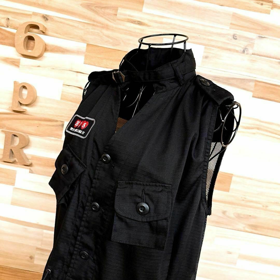 稀少【ヒステリックグラマー】リメイク ミリタリー ロング ベスト メッシュ 黒 稀少【ヒステリックグラマー】リメイク ミリタリー ロング ベスト メッシュ 黒