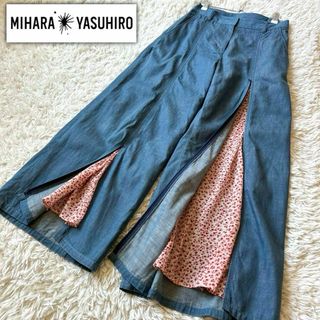 MIHARAYASUHIRO - ミハラヤスヒロ✨デニムジッパースリットワイドパンツ  切替シフォン花柄