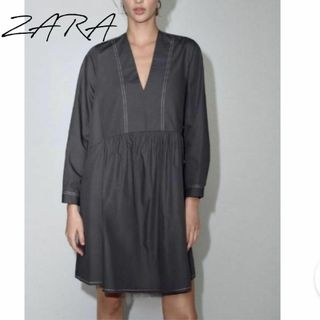 ザラ(ZARA)の【新品タグ付き】ZARA ワンピース　ステッチ　ミニ丈　Lサイズ　ショートドレス(ミニワンピース)