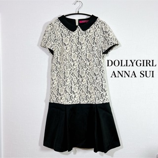 DOLLY GIRL BY ANNA SUI - DOLLYGIRL ANNASUI アナスイ 半袖ワンピース 花柄レース 黒 白
