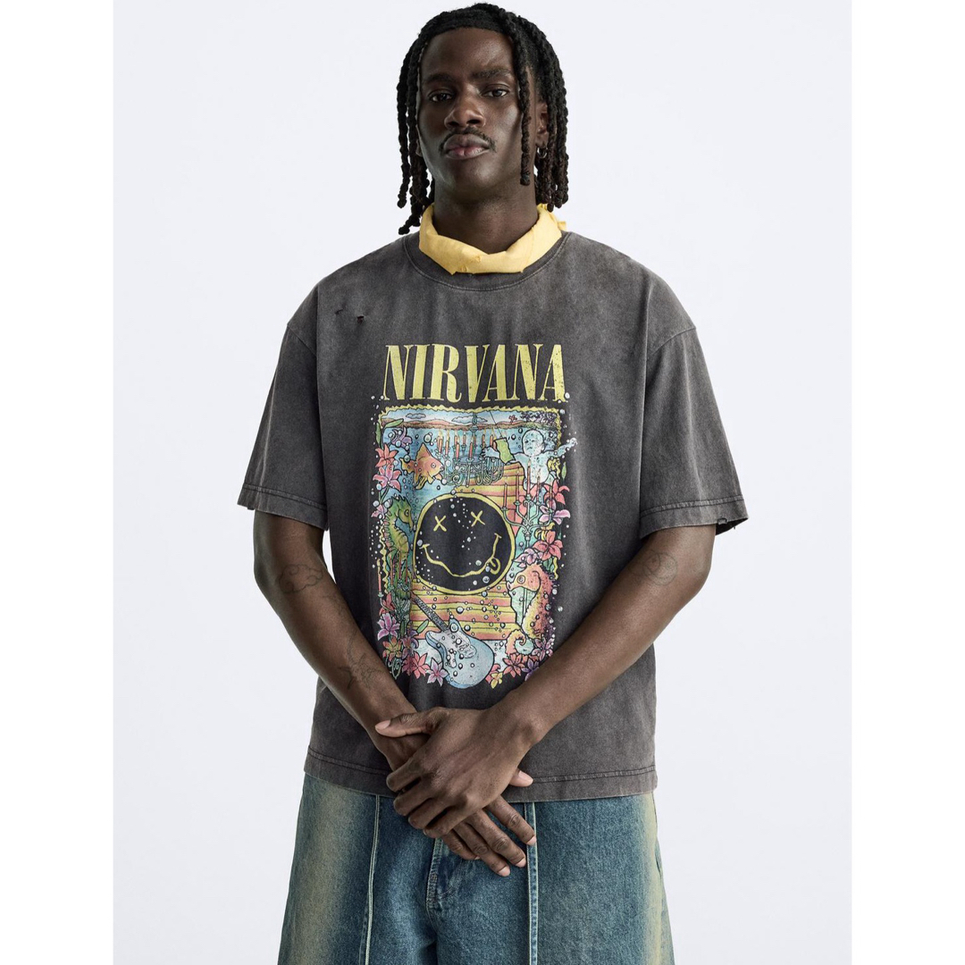 ZARA(ザラ)のZARA⭐︎ NIRVANAⒸダメージTシャツ　グランジ　 ニルヴァーナ   メンズのトップス(Tシャツ/カットソー(半袖/袖なし))の商品写真